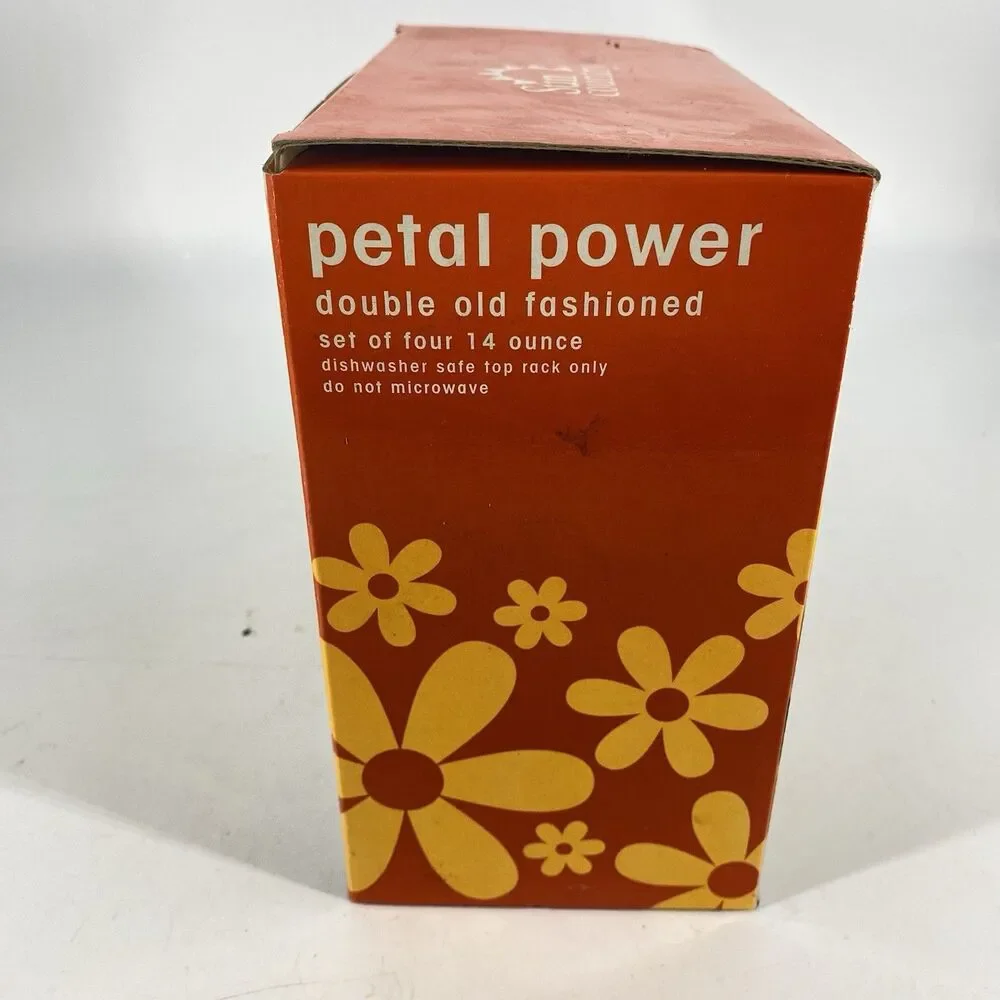 Vintage Sun Country Petal Power Set of 4 Double Old Fashioned Glasses 14 oz NIB